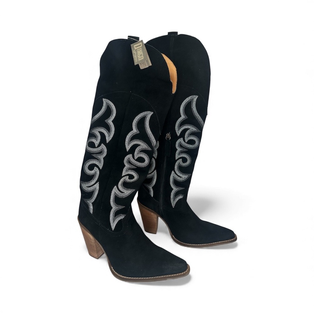 Dingo Primadonna Suede Women's Western Cowboy Boots Blk/Silver Toned Size 10 NWB